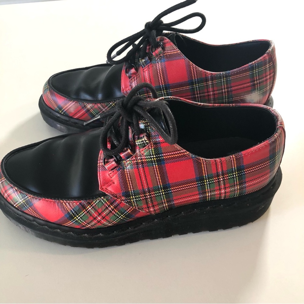 Dr Martens Red Tartan Ramsey River Creepers Black Smooth Leather Women’s 7 Rare!